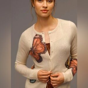NWOT Anthropologie small Juliet Cashmere relaxed fit Cardigan Sweater butterfly